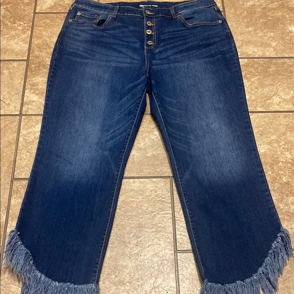 Inc Denim Straight Blue Jeans Size 18 with Frayed Hem - Picture 1 of 12